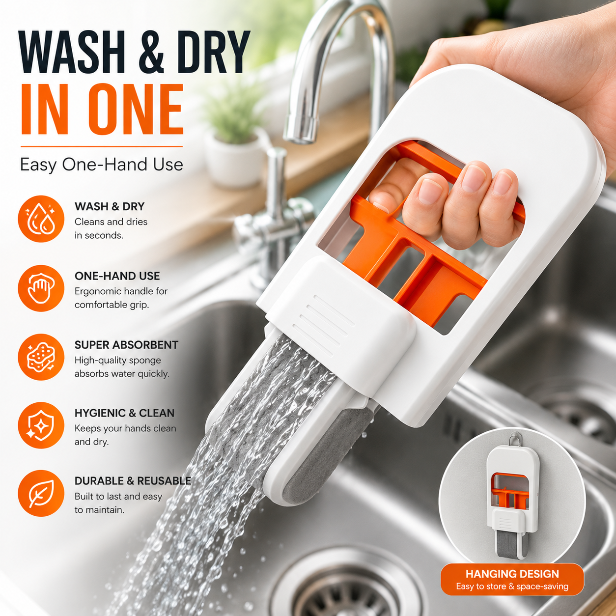 Multi-Functional Mini Foldable Sponge Mop | Self-Squeezing Cleaning Mop
