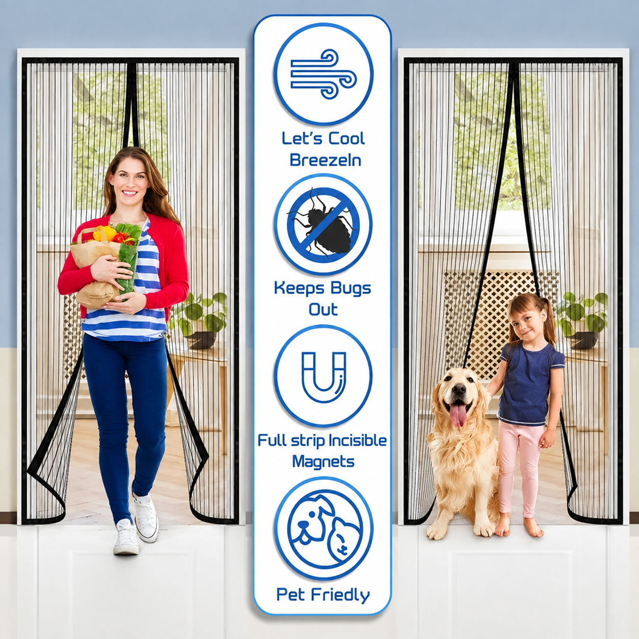 Magnetic Mesh Door Curtain – Hands-Free Insect Protection Screen