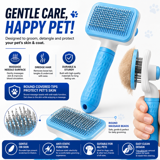 Self Cleaning Pet Grooming Brush for Dogs & Cats | One-Click Hair Remover