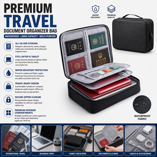 Premium Travel Document Organizer Bag with Password Lock