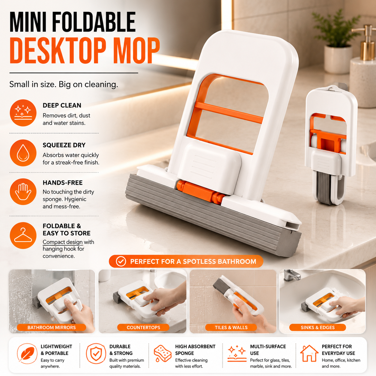 Multi-Functional Mini Foldable Sponge Mop | Self-Squeezing Cleaning Mop