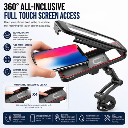 360° Waterproof Bike & Motorcycle Phone Holder – Touch Screen Mobile Mount