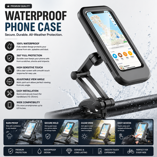 360° Waterproof Bike & Motorcycle Phone Holder – Touch Screen Mobile Mount