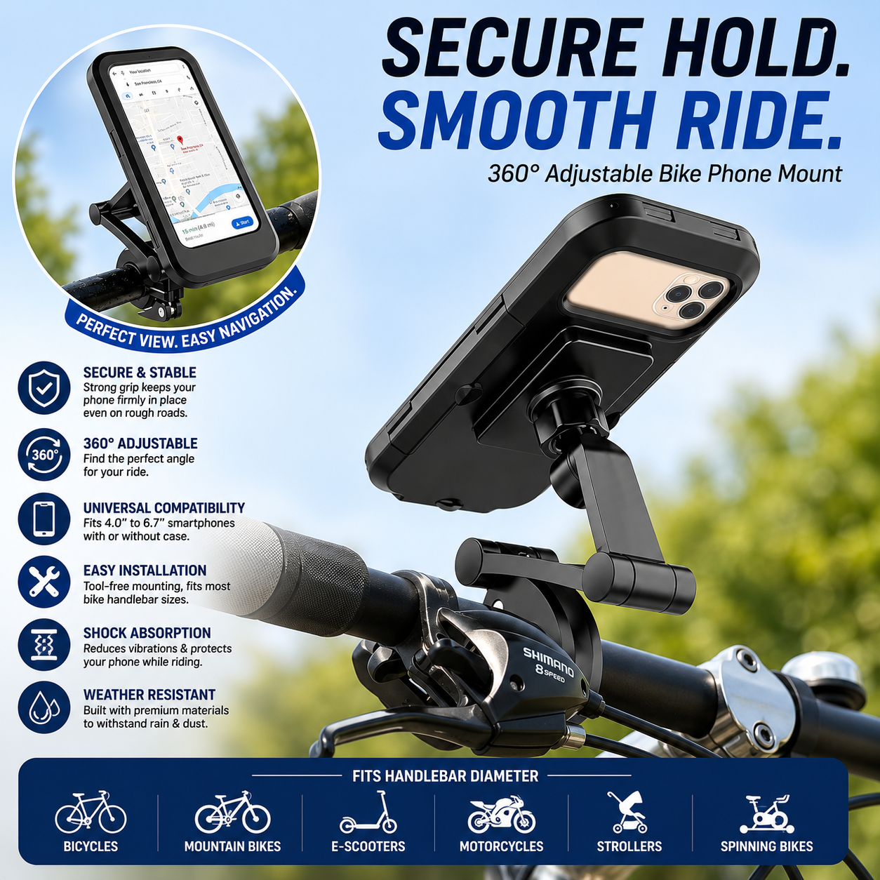 360° Waterproof Bike & Motorcycle Phone Holder – Touch Screen Mobile Mount
